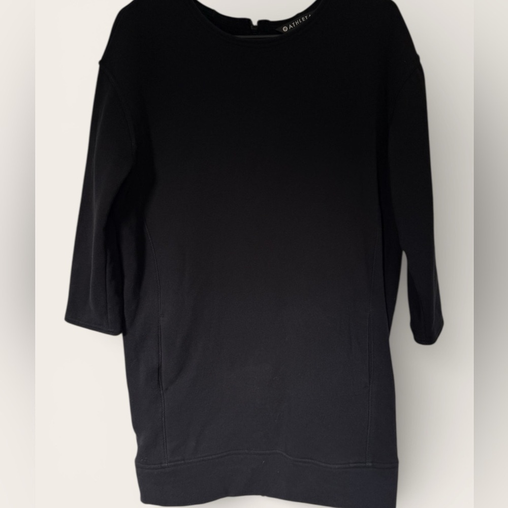Athleta Black Sweater Dress Tunic — Small 3/4 Sleeve Back Zip